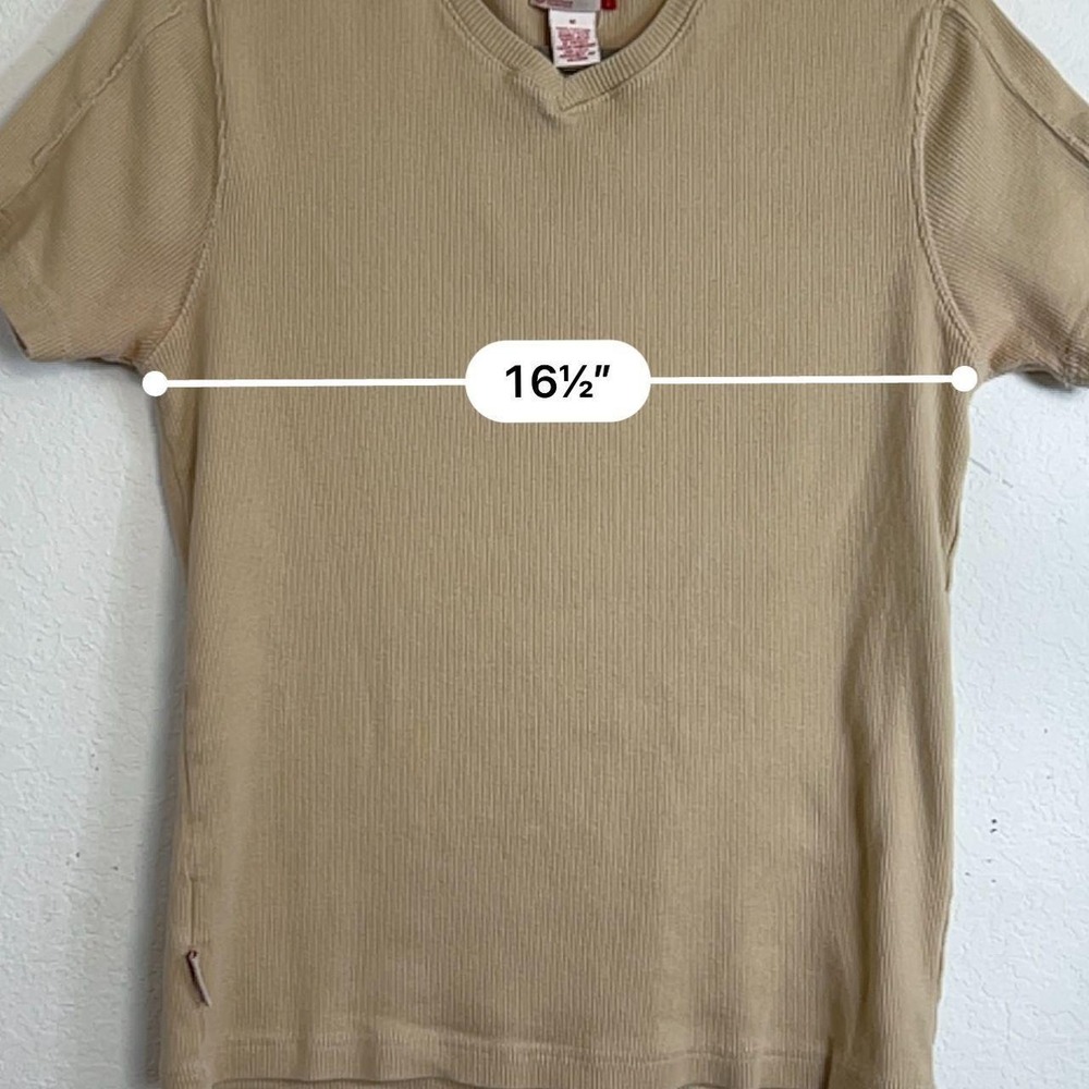 Vintage GUESS Beige Ribbed V Neck Baby Tee Size M Y2K 90s - Picture 5 of 7